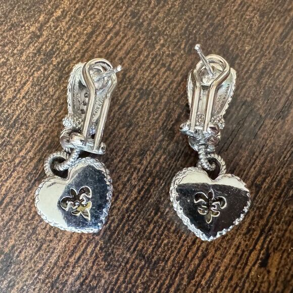 Judith Ripka Sterling Silver Diamonique CZ Heart Dangle Earrings 925 Rope - Picture 4 of 6